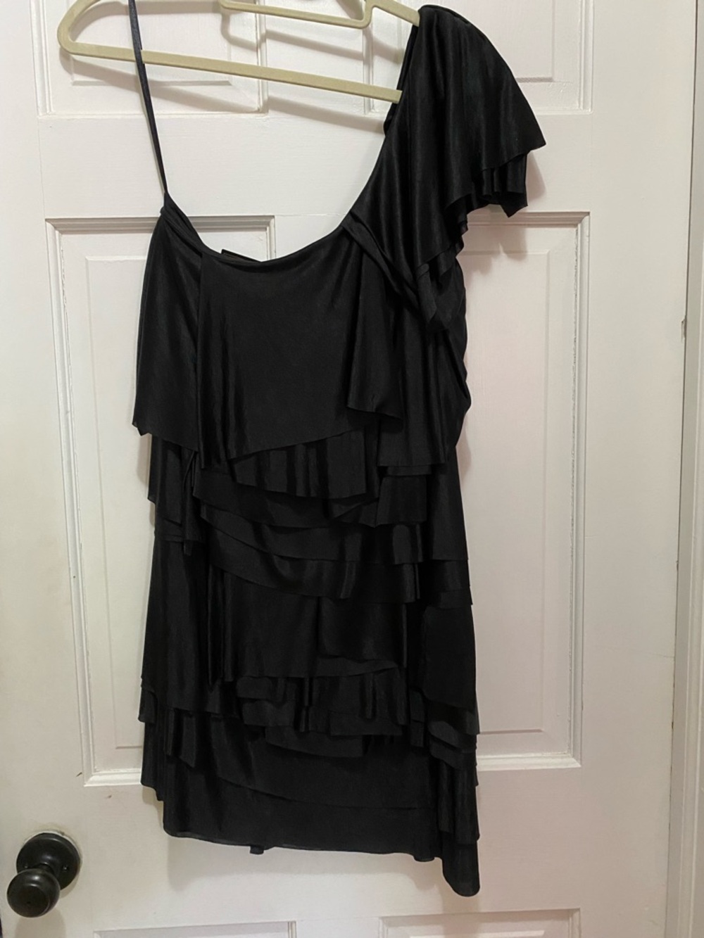 BCBGMaxAzria Black One-Shoulder Ruffle Tiered Dress